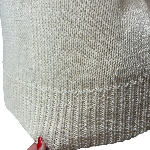 VTG 80s Glam Beaded Hand Knit Sweater Sz L Angora Wool Fringe Puff Sleeve Party - Picture 10 of 13